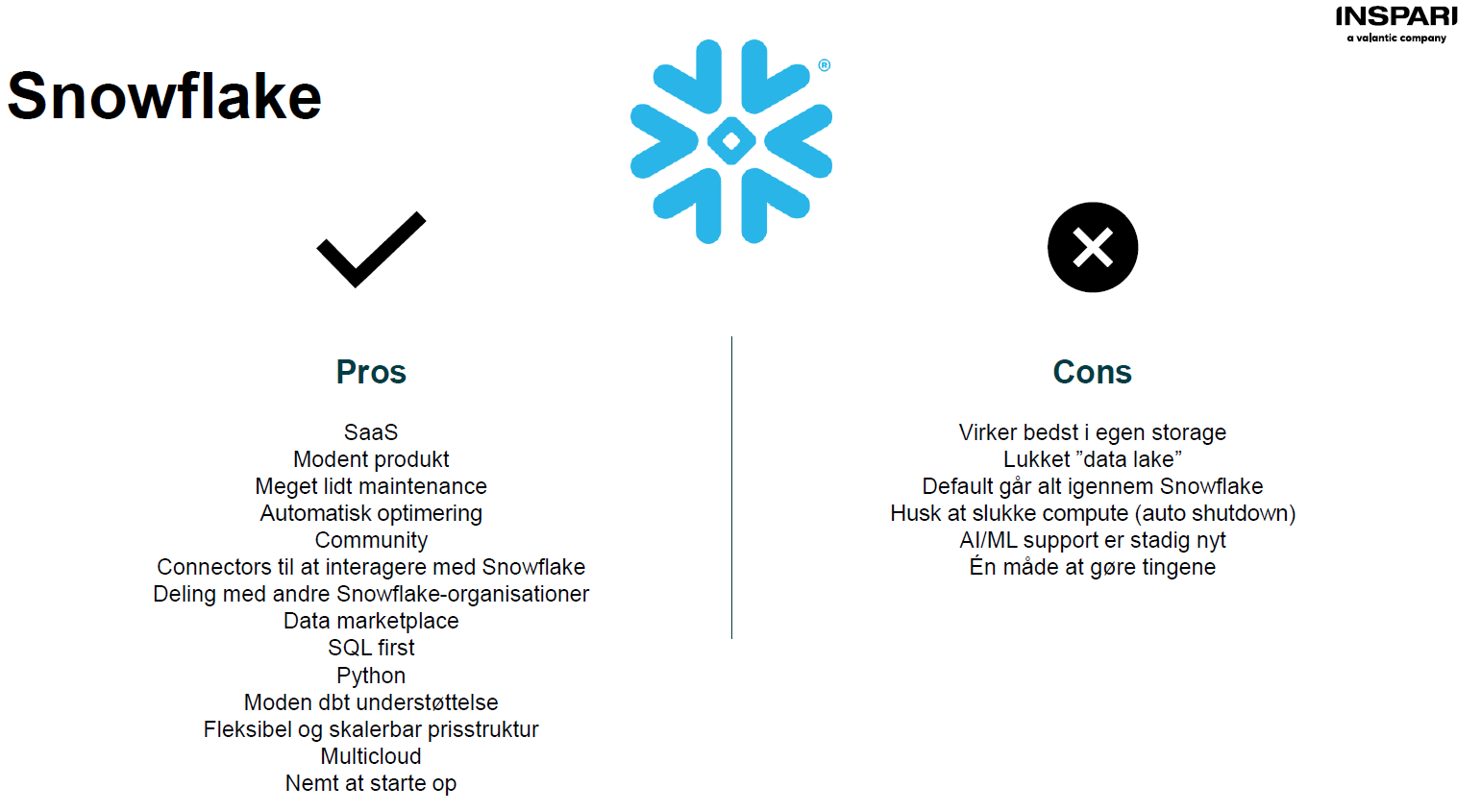 Pros and cons ved Snowflake_Inspari